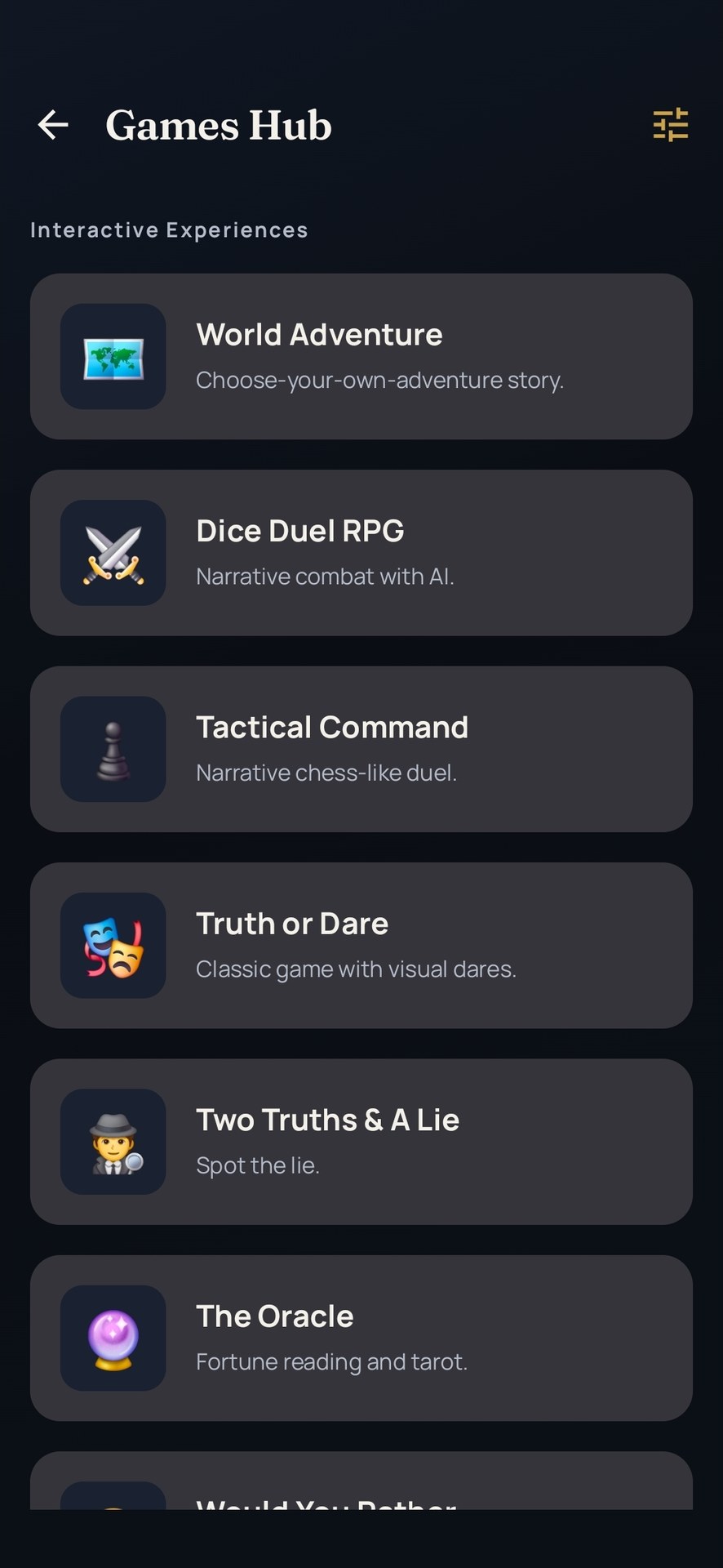 Games menu
